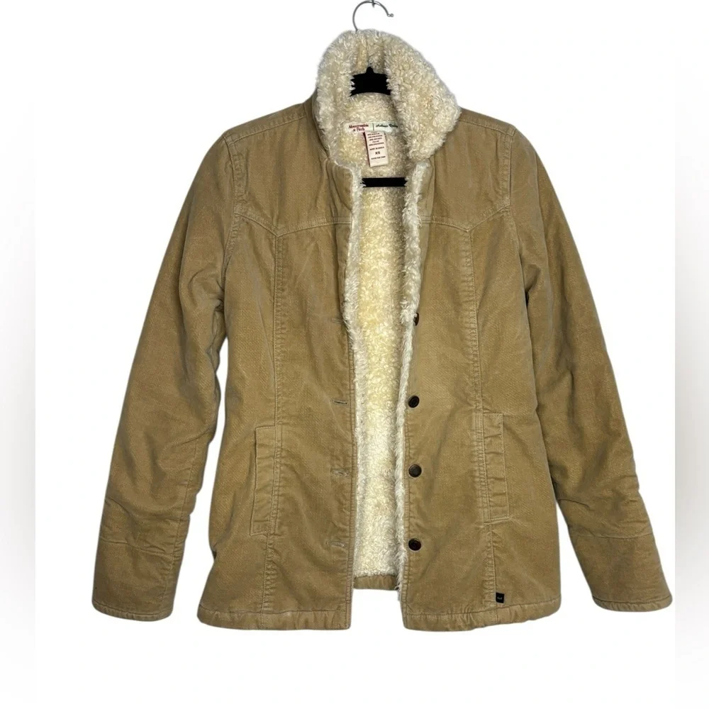 Y2K 90s 2000s Abercrombie & Fitch Jacket XS Penny Lane Faux Fur Lined Corduroy - Picture 2 of 14